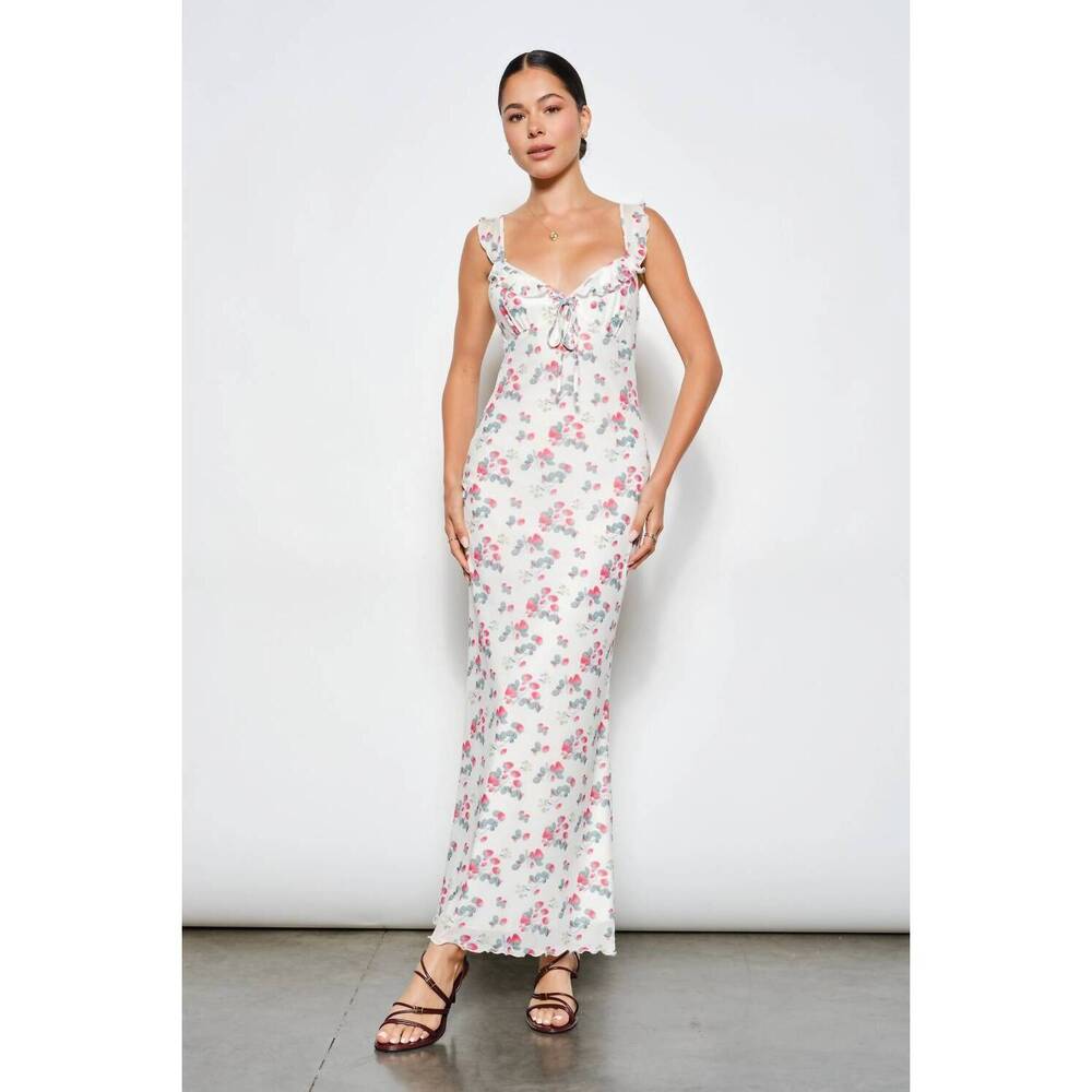 NEW GOLDEN violet strawberry maxi dress in ivory multi